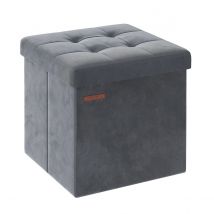 SONGMICS Puff Almacenaje, Banco de Almacenamiento de Terciopelo Plegable, Taburete Reposapiés, 38 x 38 x 38 cm, Carga de 300 kg, para Entrada, Sala de Estar, Dormitorio, Gris Pizarra/Blanco Crema/Gris