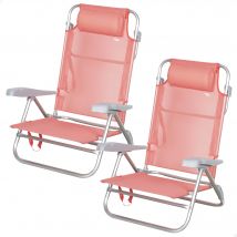 Aktive - Pack 2 sillas de playa plegables, tamaño 47x49x82 cm, respaldo reclinable 8 posiciones, convertibles en tumbona, aluminio y textileno, cojín acolchado, asas de mano para transportar,