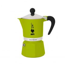 Bialetti Cafetera Clásica Italiana Rainbow - Moka Express, distintos tamaños 1, 3, 6 Tazas de Café - Amarillo, Rojo, Verde y Azul - Cafetera de Aluminio de Alta Calidad - Adecuada para hornillos y