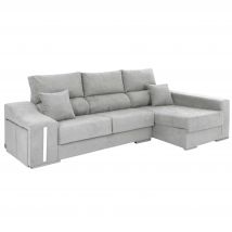 Sofá Chaise Longue Oscar 3 Plazas, Arcón, 2 Puffs, Asientos Extensibles Gris Claro