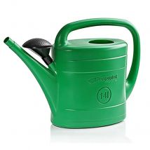 Spring watering can 14L green by Prosperplast, durable UV-resistant plastic, features an ergonomic handle and removable strainer, perfect for watering plants in any garden.