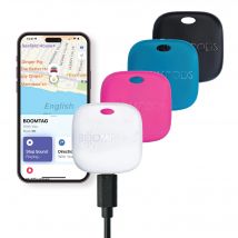 Boompods Boomtag - Paquete de 4 etiquetas inteligentes recargables con Bluetooth, buscador de llaves sostenible y etiqueta de seguimiento GPS para equipaje, niños, cartera, compatible con Apple Find