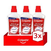 Enjuague bucal blanqueador Colgate Max White Expert, dientes blancos 500ml. Pack 3