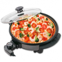 Pizza Pan Electrica 36cm, 40cm Sartén Eléctrica Calienta Super Rapida Súper Pizza Pan, Paellera Electrica 1500W  Max. 240° C Temperatura Regulable Ajustable, Antiadherentes
