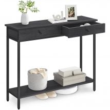 VASAGLE Tavolino Console, Tavolo da Ingresso, Tavolino da Divano con 2 Cassetti, Struttura in Acciaio, Stabile, per Corridoio, Camera da Letto, Soggiorno, Stile Industriale, Grigio Carbone e Nero