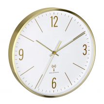 TFA Dostmann 60.3534.55 - Reloj de pared analógico (30 cm, marco de metal dorado, movimiento silencioso, diseño moderno, con cubierta de cristal), color dorado