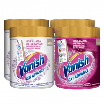 Vanish Oxi Advance Quitamanchas Lote Ropa Blanca + Ropa Color, Elimina Olores, Potenciador Lavado Polvo - 4x400 gr