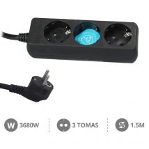 Base Multiple 3 Enchufes Schuko Cable 1,5m Negra 000000024
