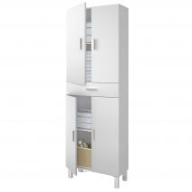 Armario de baño Galatea, con 4 Puertas Abatibles, en color Blanco brillante y fabricado en Melamina 182x60x29 cm