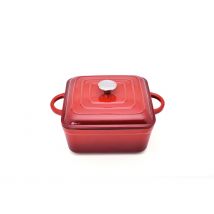 MAXWORK Cocotte Olla de Sopa Esmaltada de Hierro Fundido de Cuadrado Φ24, Esmalte Interior de Alta Calidad, Olla Antiadherente, Fácil de Limpiar, Rojo