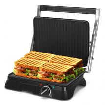 AIGOSTAR Sandwicheras y Panini, Parrilla Eléctrica, Grill ( Regulador de Temperatura, Bandeja Recoge Aceite, Apertura de 180º,Placas Antiadherentes, 2000W)