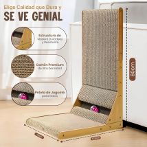 Rascador para Gatos Purlov en Forma de L | Protege la Pared | Cartón Ondulado + Catnip Natural + Pelota