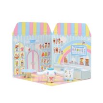 Comansi sticker house cinnamoroll ice cream parlourÂ - incluye figura - stickers lavables - escenario adorable - juego creativo