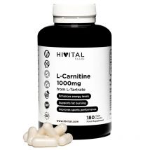 L-Carnitina pura 1000 mg. 180 cápsulas veganas (Tratamiento para 3 meses). Hivital