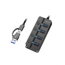 LogiLink UA0419 - Hub USB 3.2 Gen1 MT 4 Puertos y Interruptor ON/Off (por Puerto)