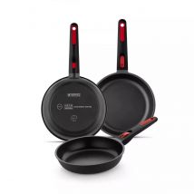 Monix In Out - Set 3 Sartenes Antiadherentes, Lote 18, 22 y 26 cm, Aluminio Fundido, Mango Extraíble y Ergonómico, Utensilio Cocina