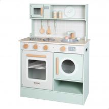 WOOMAX - Cocinita infantil de madera, 60x30x85 cm, Cocina de juguete de madera, Fregadero con grifo extensible, Cocinita de juguete, Juego de cocina para niños, cocinita madera infantil, cocinitas