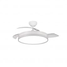 NARVI Ventilador de techo Blanco, de METAL, color blanco,  con 3 aspas retráctiles transparentes, Motor DC 30W,  Luz LED Regulable en Intensidad y Tonalidad.  Con Memoria  y  Mando a distancia. REF