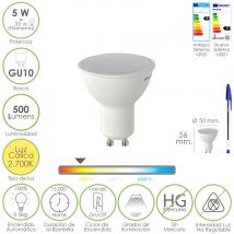 MAURER 19073200 Bombilla Led Dicroica Rosca GU10. 5 Equivale A 30 vatios. 500 lúmenes. Luz Cálida (2700º K), 5 W, Multicolor, único