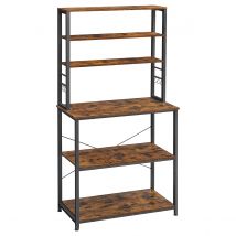 VASAGLE Scaffale da Cucina, Scaffale da Forno, 6 Ripiani e 6 Ganci, per Microonde, Struttura in Acciaio, Stile Industriale, 40 x 80 x 167 cm, Marrone Rustico e Nero/Grigio e Nero/Rovere e Bianco