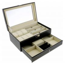 Caja para relojes con compartimiento y exhibidor de joyas, con almohadillas extraíbles (6 Relojes + Gafas + Anillos) COSHANO