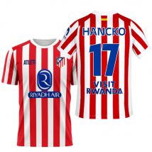Atletico de Madrid - Camiseta Hancko 25-26 | Dorsal 17 Estilo Jugador | Rayas Rojas clásicas | Tejido técnico Transpirable | Regalo Ideal para Fans colchoneros