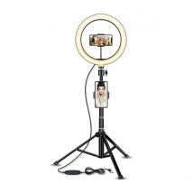 Aro de Luz Led 25cm con Doble Tripode, 1 Sobremesa y 1 de Pie, Anillo de Luz 12W con Mando Bluetooth