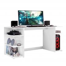 Mesa de Ordenador Tow 5H para Oficina Estilo Contemporáneo en Color Blanco con 3 Estantes y Soporte Torre