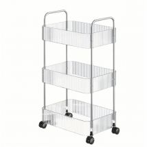 IPSDI Carrito de almacenamiento delgado de acrílico, carrito de almacenamiento con ruedas, organizador transparente de carrito de baño para cocina, baño, dormitorio, sala de estar, 3capas