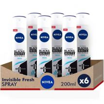 NIVEA Pack ahorro - Desodorante en spray Black & White Invisible Fresh 200ml x 6 unidades