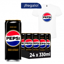 Pack Regalo Pepsi Max Zero Azúcar Zero Cafeína Refresco de Cola 24 Latas x 330 ml + Camiseta, Máximo Sabor, Bebida Gaseosa, Ideal para Compartir y Refrescarte en Cualquier Momento