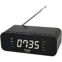 Adler AD 1192B Radio Despertador con Cargador Inalámbrico Bluetooth 5.0 FM Transmisor Memoria AUX (Negro)