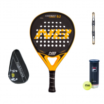 Pala de pádel Enebe Combat Carbon 9.2 Orange +Funda Pádel Manía + Protector NB + Bote de pelotas Fila