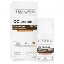 BELLA AURORA - CC Cream Antimanchas Extracubriente SPF50+ 30 ml, Protector Solar Antimanchas, Crema Color Antimanchas, para Hiperpigmentaciones y Unificar el Tono, Crema Solar Facial, Cobertura Óptima