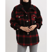 Sobrecamisa mujer chaqueta cuadros estilo oversize algodón bolsillos tapeta botones grandes moda casual cómoda tendencia otoño invierno - Rojo/Negro talla única ✅Entrega 24/48h