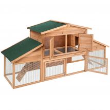 Tectake - Conejera XXL con tejado doble 226 x 77 x 95,5 cm  Conejera XXL con zona abierta y diferentes zonas de descanso  Indicado para animales pequeños, como conejos, gallinas, conejitos de indias,
