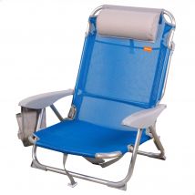 Aktive - Silla de playa plegable multiposición, aluminio y textileno, asiento bajo, incluye bolsillo lateral, cojín acolchado, asa de transporte, silla reclinable de playa, respaldo reclinable