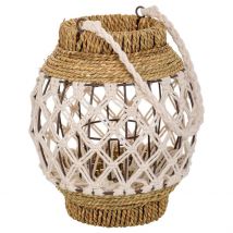 WANDERLUST DECO Farol de Algodón Trenzado y Fibra Natural Marrón - Agrega Calidez a Tu Decoración