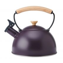 La Cafetière Tetera silbante con mango de madera resistente al calor, tetera ligera resistente a la corrosión con boquilla abatible, compatible con todos los hornillos, color morado, 1,6 l