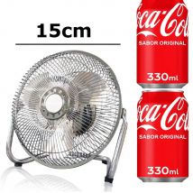 Ventilador de Mesa mini 15cm 6 Pulgadas Metal Duradero 15W 2 Velocidades,color plateado,cm,fespu