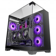 Mars Gaming MC-VISION, Caja Gaming ATX, Triple Cristal Templado Continuo Sin Marco, Estructura Doble Cámara, Compatible con Placas Base de Conector Inverso, Soporte Total Refrigeración Líquida,