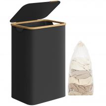 Cesto SONGMICS per Biancheria Sporca con Coperchio, 90 L, Rivestimento in Maglia Estraibile, Tessuto Oxford, Impugnature in Bambù, Pieghevole, 42 x 32 x 70,5 cm, Nero/Grigio/Blu/Verde/Marrone/Bianco
