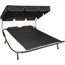Tectake - Tumbona doble  Estructura robusta de metal  Con parasol plegable  Fácil y rápido montaje  Para interiores y Exteriores  Para 2 personas
