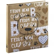 Hama Bernd - Creative Baby Photo Album with Fabric Cover, Brown, 50 Pages (29 x 32 cm) for 250 Photos, Includes Protective Glass Separators and Embroidered Bear Design. Ideal for Cherished Memories