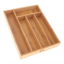 Quttin - Organizador Cubiertos Bambú 34x26x5cm - Diseño Compacto y Ahorrador de Espacio - Compartimentos Modulares para Organización Versátil - Resistente y Fácil de Limpiar