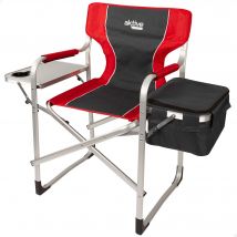 Aktive - Silla plegable camping con nevera y mesa con soporte para botella, máx. 120 kg, color gris y rojo, fabricada de aluminio y poliéster, 61x52x92 cm, antivuelco, plegado compacto, ideal para