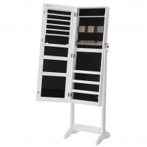 SONGMICS Specchio Portagioie, Armadio Portagioie, Armadio Portagioie con 2 Organizer Cosmetici, Armadio da Terra, Specchio Senza Cornice, con Serratura e Chiavi, per Orecchini, Collane, Bianco