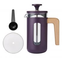 La Cafetière Cafetera Pisa duradera de acero inoxidable, con capacidad para 3 tazas, prensa francesa resistente al calor, elegante mango de madera natural, émbolo para café y té, 350 ml, Morado