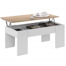 Mesa Centro Salón Comedor elevable Roble canadian y Blanco artik 43x102x50 cm