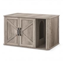 Feandrea Furniture Sandbox, Lettino Moderno Nascosto, con Ingresso Frontale, Doppie Porte, Maniglie, Cuccia per Gatti, Tavolino Laterale, 85 x 48,5 x 50 cm, Greige Mélange/Bianco Nuvola